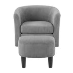 Sillón giratorio decorativo de pana gris con otomana