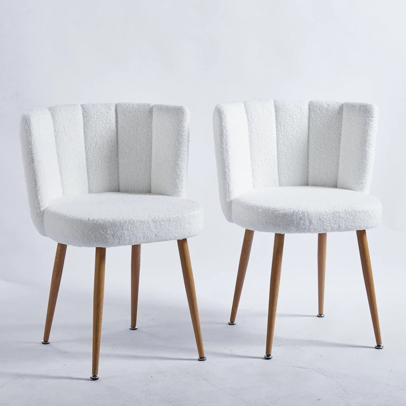 Sillas de comedor tapizadas (juego de 2) — Patas de tubo de hierro con acabado de madera, cojines de felpa de pelo corto