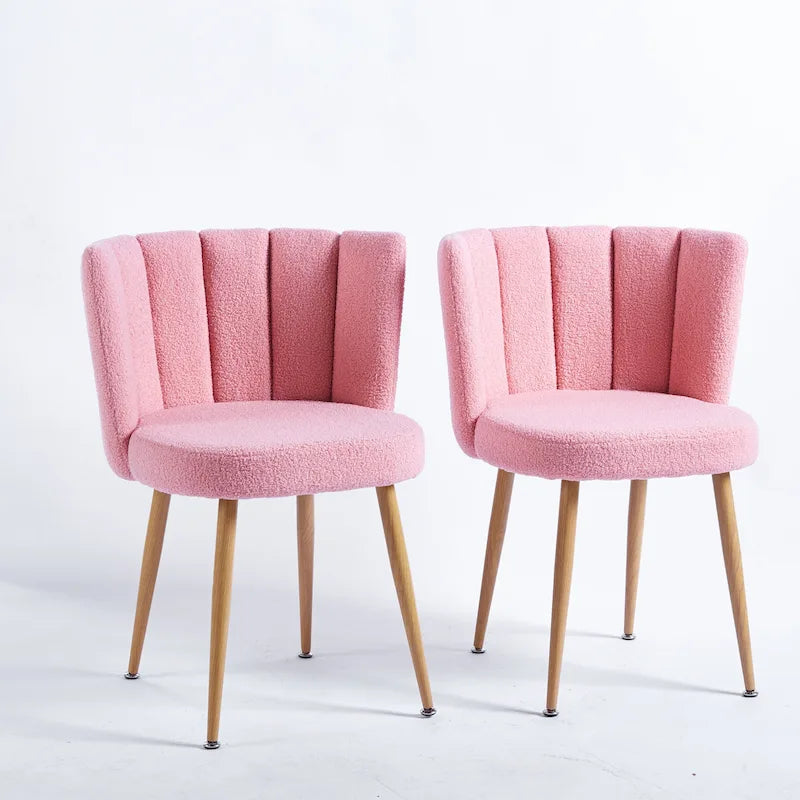 Sillas de comedor tapizadas (juego de 2) — Patas de tubo de hierro con acabado de madera, cojines de felpa de pelo corto