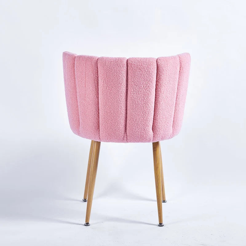 Sillas de comedor tapizadas (juego de 2) — Patas de tubo de hierro con acabado de madera, cojines de felpa de pelo corto