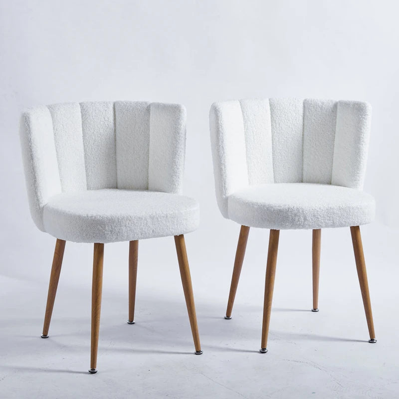 Sillas de comedor tapizadas (juego de 2) — Patas de tubo de hierro con acabado de madera, cojines de felpa de pelo corto