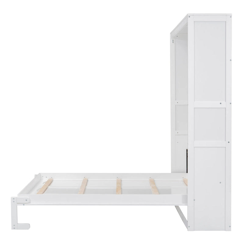 Cama de pared tamaño queen con estantes de almacenamiento