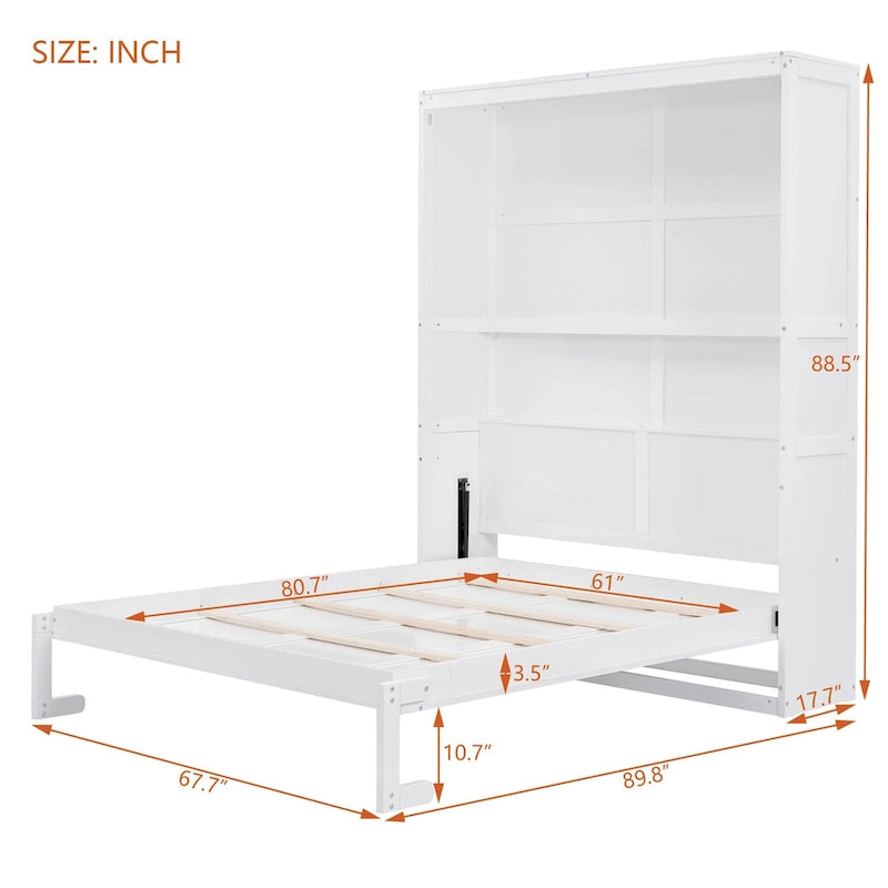 Cama de pared tamaño queen con estantes de almacenamiento