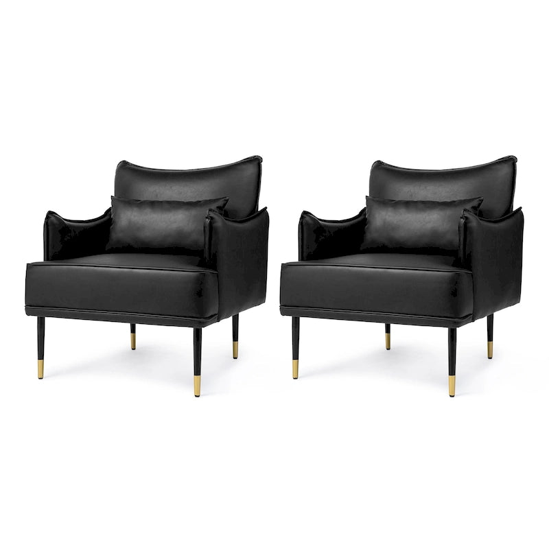 Juego de 2 sillones de polipiel Mid-Century Modern con bolsillo lateral (74,9 cm de ancho x 81,3 cm de alto x 73 cm de profundidad)