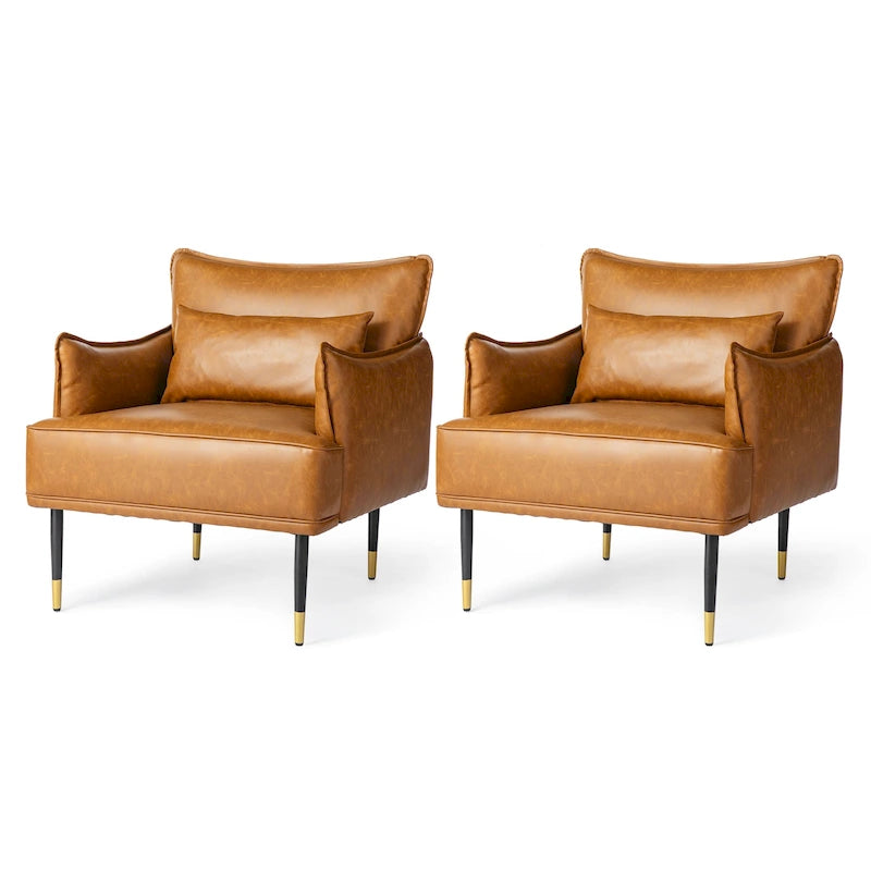 Juego de 2 sillones de polipiel Mid-Century Modern con bolsillo lateral (74,9 cm de ancho x 81,3 cm de alto x 73 cm de profundidad)