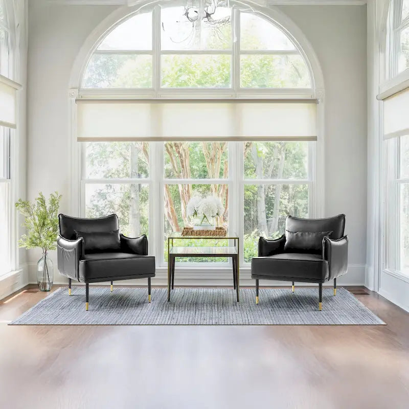 Juego de 2 sillones de polipiel Mid-Century Modern con bolsillo lateral (74,9 cm de ancho x 81,3 cm de alto x 73 cm de profundidad)