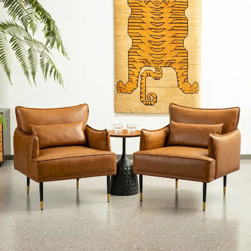 Juego de 2 sillones de polipiel Mid-Century Modern con bolsillo lateral (74,9 cm de ancho x 81,3 cm de alto x 73 cm de profundidad)