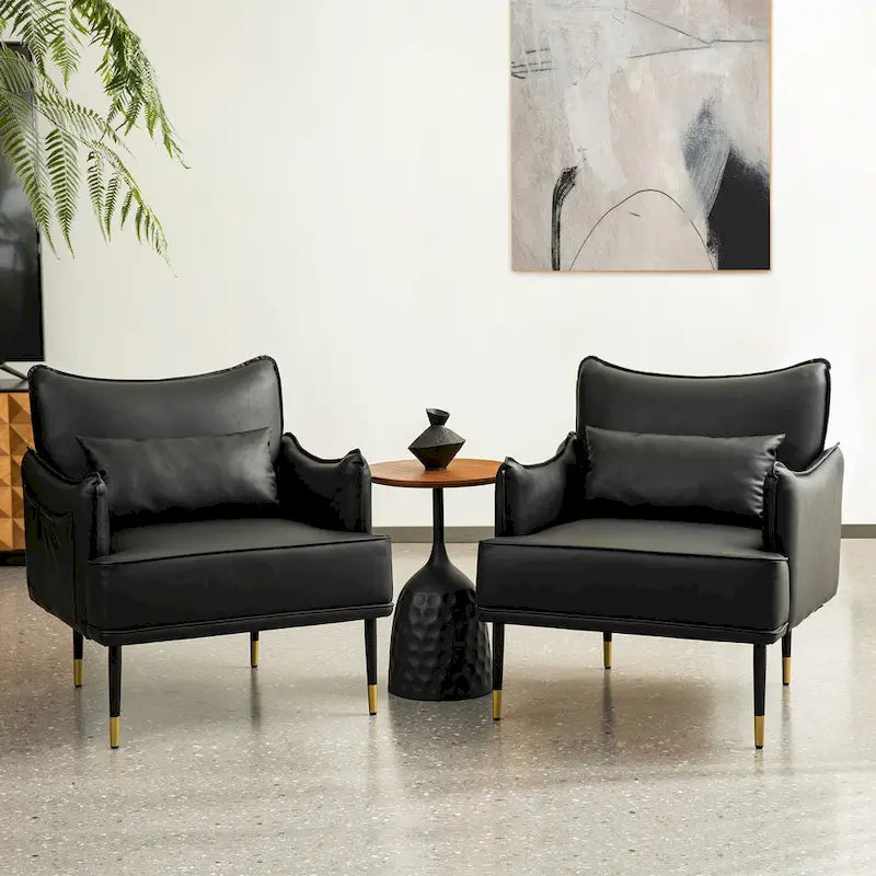 Juego de 2 sillones de polipiel Mid-Century Modern con bolsillo lateral (74,9 cm de ancho x 81,3 cm de alto x 73 cm de profundidad)