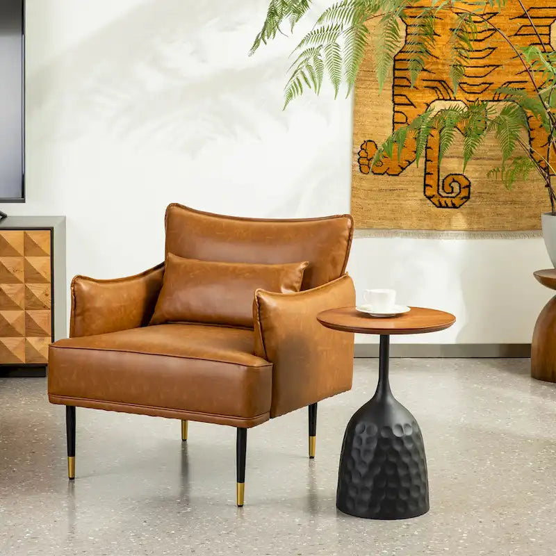 Juego de 2 sillones de polipiel Mid-Century Modern con bolsillo lateral (74,9 cm de ancho x 81,3 cm de alto x 73 cm de profundidad)