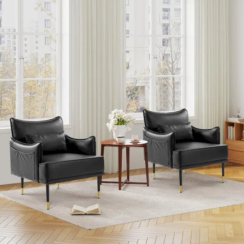 Juego de 2 sillones de polipiel Mid-Century Modern con bolsillo lateral (74,9 cm de ancho x 81,3 cm de alto x 73 cm de profundidad)