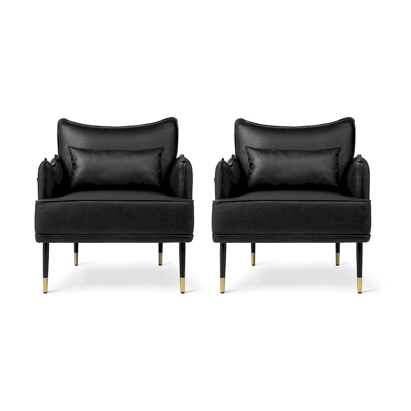 Juego de 2 sillones de polipiel Mid-Century Modern con bolsillo lateral (74,9 cm de ancho x 81,3 cm de alto x 73 cm de profundidad)