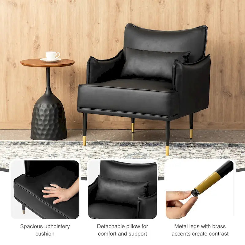 Juego de 2 sillones de polipiel Mid-Century Modern con bolsillo lateral (74,9 cm de ancho x 81,3 cm de alto x 73 cm de profundidad)
