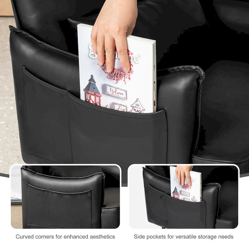 Juego de 2 sillones de polipiel Mid-Century Modern con bolsillo lateral (74,9 cm de ancho x 81,3 cm de alto x 73 cm de profundidad)