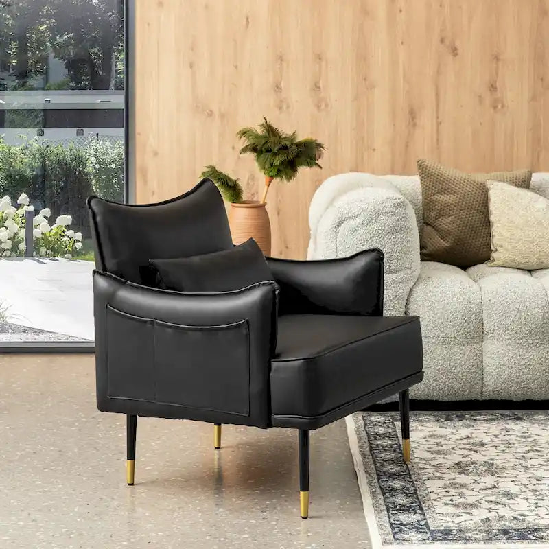Juego de 2 sillones de polipiel Mid-Century Modern con bolsillo lateral (74,9 cm de ancho x 81,3 cm de alto x 73 cm de profundidad)