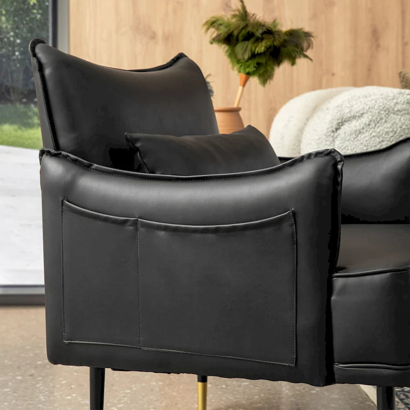 Juego de 2 sillones de polipiel Mid-Century Modern con bolsillo lateral (74,9 cm de ancho x 81,3 cm de alto x 73 cm de profundidad)