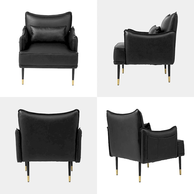 Juego de 2 sillones de polipiel Mid-Century Modern con bolsillo lateral (74,9 cm de ancho x 81,3 cm de alto x 73 cm de profundidad)