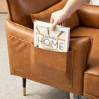 Juego de 2 sillones de polipiel Mid-Century Modern con bolsillo lateral (74,9 cm de ancho x 81,3 cm de alto x 73 cm de profundidad)