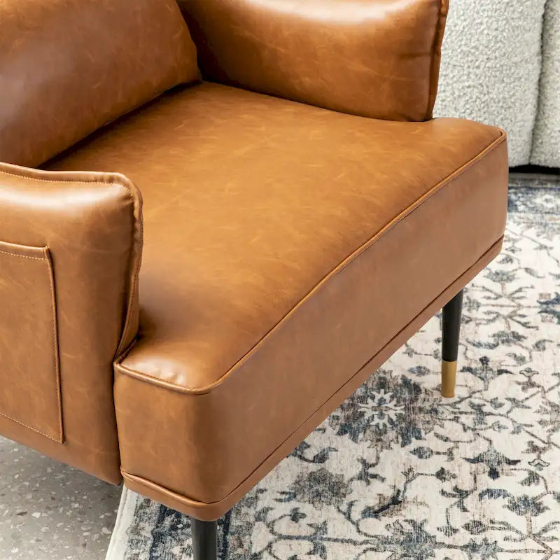 Juego de 2 sillones de polipiel Mid-Century Modern con bolsillo lateral (74,9 cm de ancho x 81,3 cm de alto x 73 cm de profundidad)