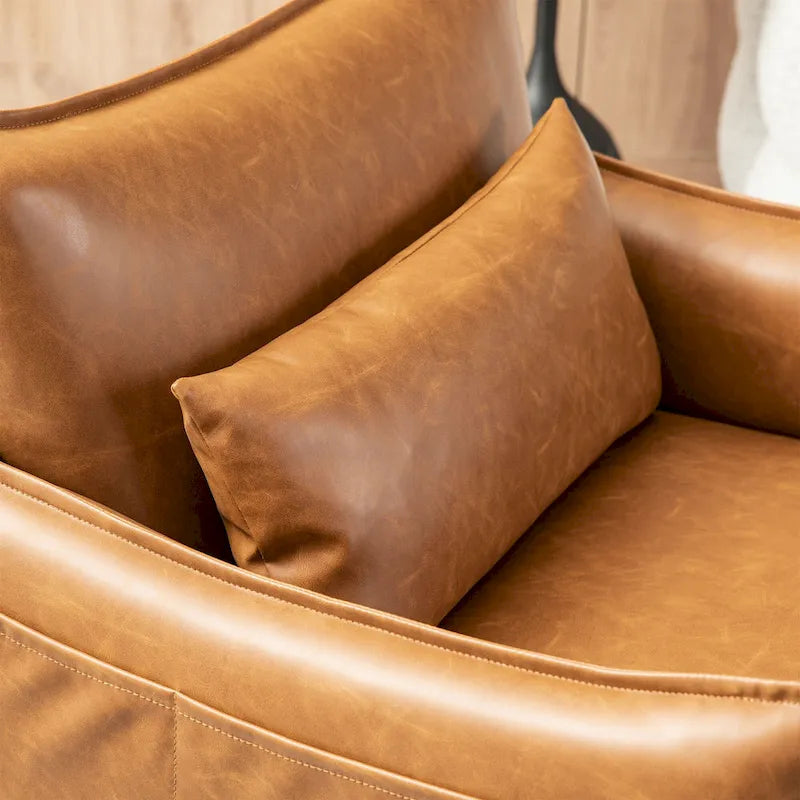 Juego de 2 sillones de polipiel Mid-Century Modern con bolsillo lateral (74,9 cm de ancho x 81,3 cm de alto x 73 cm de profundidad)