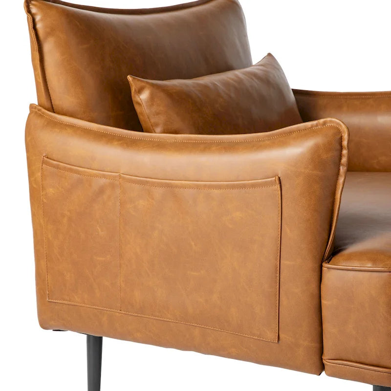 Juego de 2 sillones de polipiel Mid-Century Modern con bolsillo lateral (74,9 cm de ancho x 81,3 cm de alto x 73 cm de profundidad)
