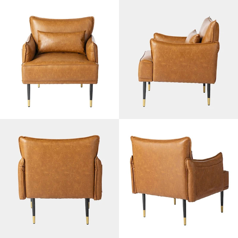 Juego de 2 sillones de polipiel Mid-Century Modern con bolsillo lateral (74,9 cm de ancho x 81,3 cm de alto x 73 cm de profundidad)