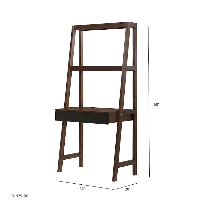 Escritorio de escalera con un solo cajón y estantes incorporados