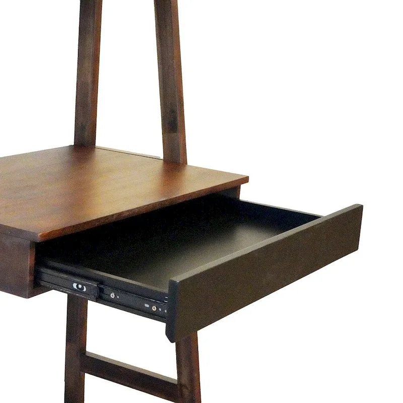 Escritorio de escalera con un solo cajón y estantes incorporados