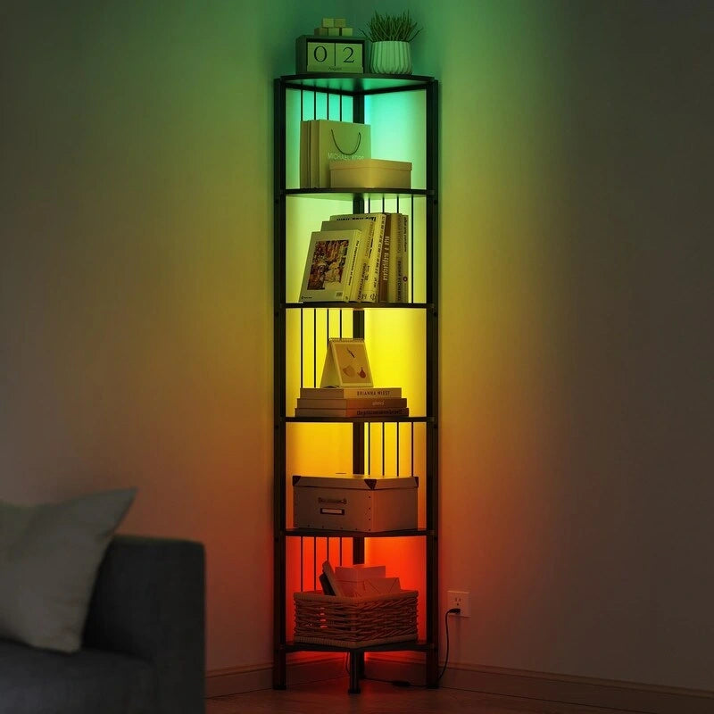 Estante esquinero de 6 niveles (con luces LED) - 11.7D x 11.7W x 63H pulgadas