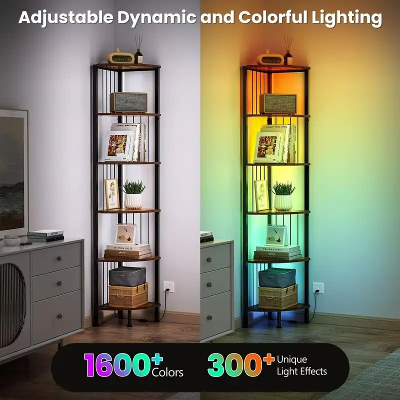 Estante esquinero de 6 niveles (con luces LED) - 11.7D x 11.7W x 63H pulgadas