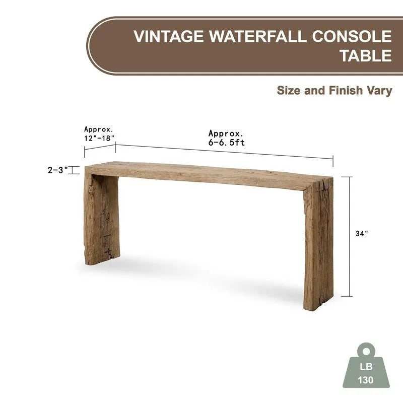 Consola de cascada vintage – Madera natural desgastada (el tamaño y el acabado varían)