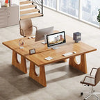 Escritorio de oficina rectangular grande con patas de madera