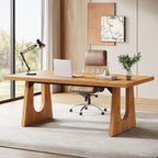 Escritorio de oficina rectangular grande con patas de madera