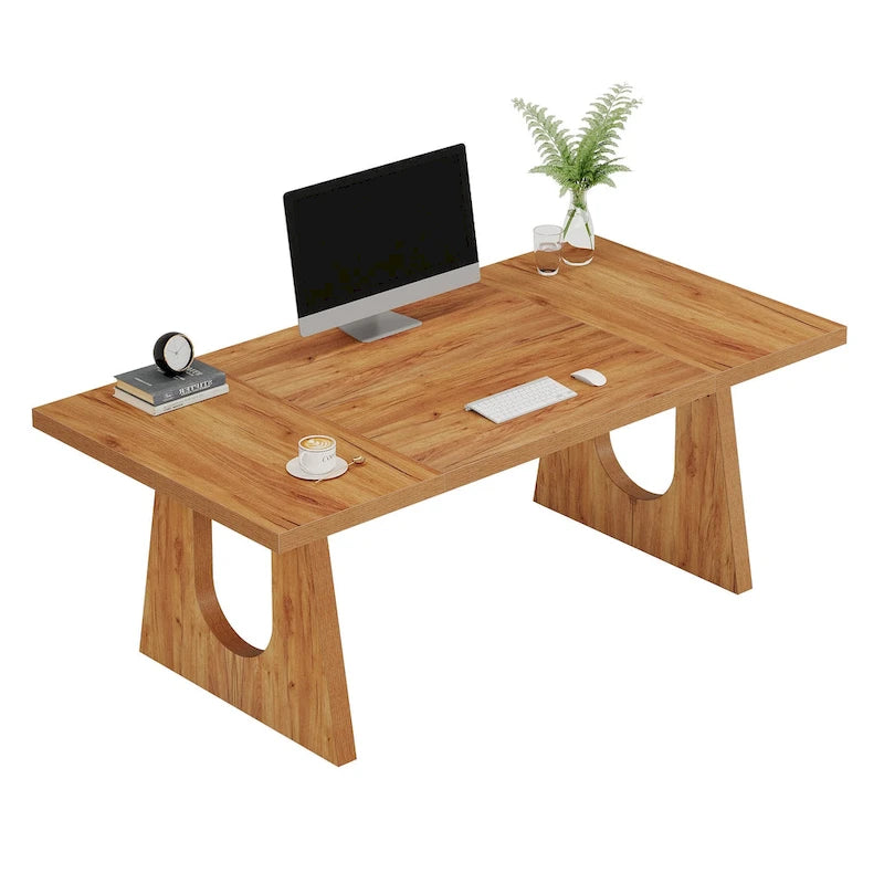 Escritorio de oficina rectangular grande con patas de madera