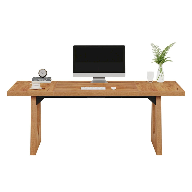 Escritorio de oficina rectangular grande con patas de madera