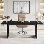 Escritorio de oficina rectangular grande con patas de madera