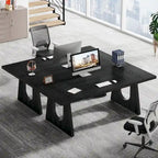 Escritorio de oficina rectangular grande con patas de madera