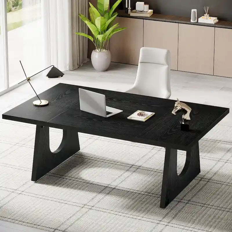 Escritorio de oficina rectangular grande con patas de madera