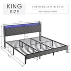 Cama Plataforma Tapizada King Size con Cabecero LED y Almacenamiento