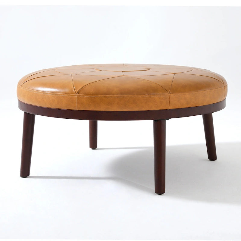 Puf otomano de cuero italiano genuino de plena flor de 34.5 pulgadas de ancho de Lumibee