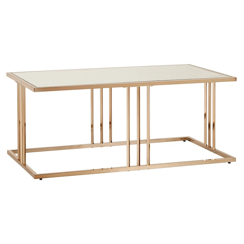 Mesa de centro con espejo dorado champán