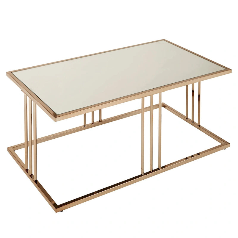 Mesa de centro con espejo dorado champán
