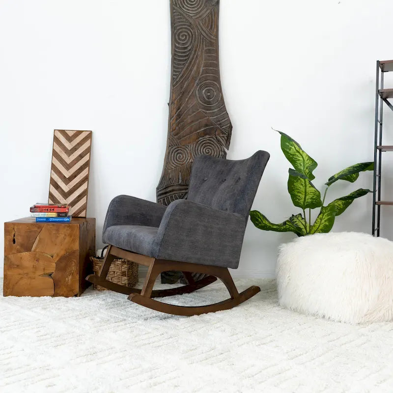 Cara Mid Century Modern Velvet Rocker Livingroom and Bedroom Chairs in Grey
