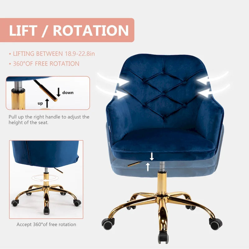 Sillón giratorio de terciopelo con forma de concha y altura ajustable
