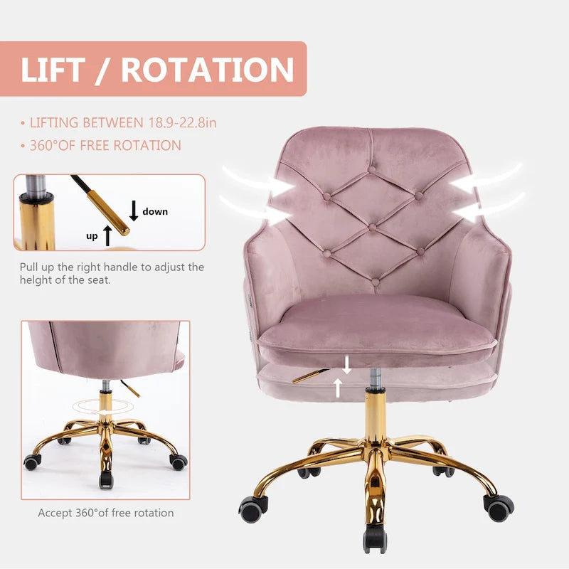 Sillón giratorio de terciopelo con forma de concha y altura ajustable