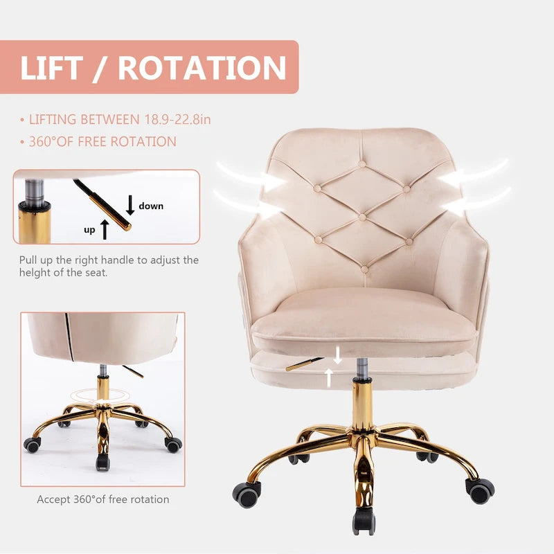 Sillón giratorio de terciopelo con forma de concha y altura ajustable