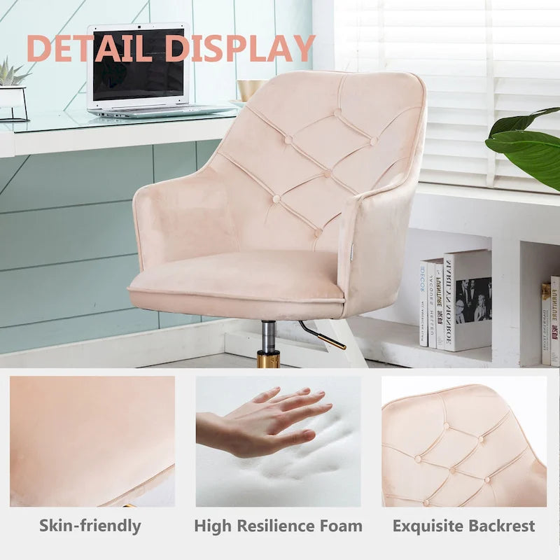 Sillón giratorio de terciopelo con forma de concha y altura ajustable