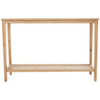 Mesa Consola Delgada de Madera con Tapa de Cristal y Estante de Ratán - Marrón - 14Wx47Lx32H