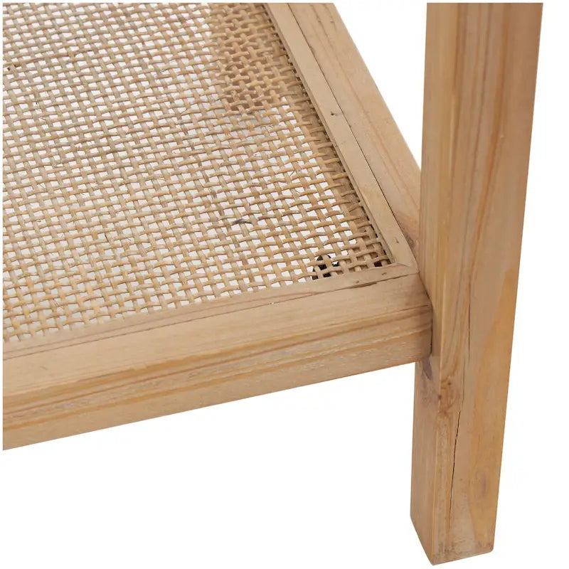 Mesa Consola Delgada de Madera con Tapa de Cristal y Estante de Ratán - Marrón - 14Wx47Lx32H