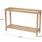 Mesa Consola Delgada de Madera con Tapa de Cristal y Estante de Ratán - Marrón - 14Wx47Lx32H
