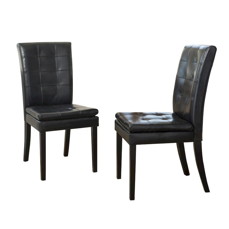 Silla de comedor de cuero negro (Juego de 2)